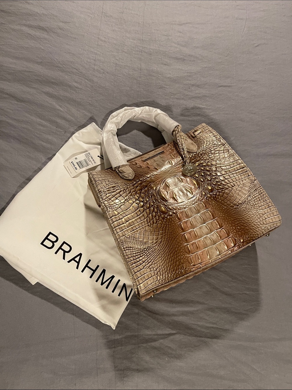 Brahmin Metallic Brown Croc-Embossed Leather Satchel